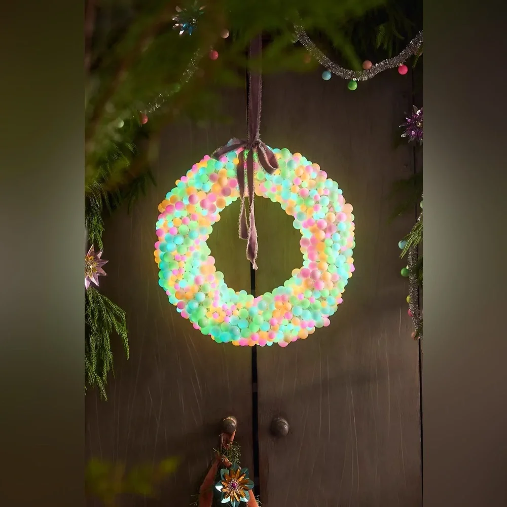 Anthropoligie Terrain Stargazer Cherry Ball 2-Function Light Wreath Multi NIB
